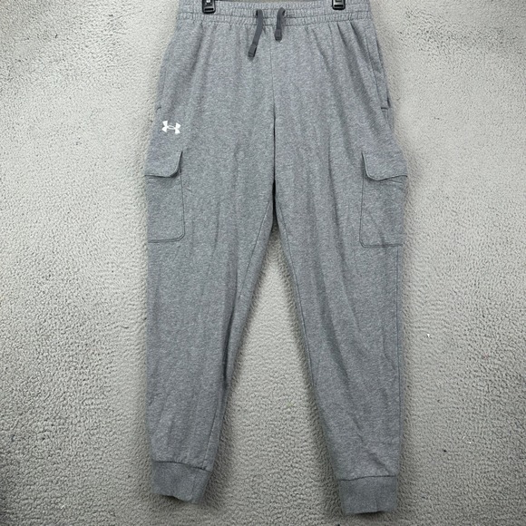 Under Armour Pants Jogger Mens Large Gray Fleece Lined Cargo Pockets Drawstring